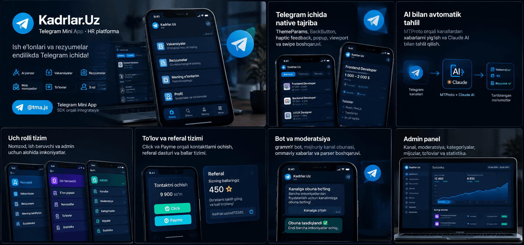 Kadrlar.Uz — Telegram Mini App · HR platforma